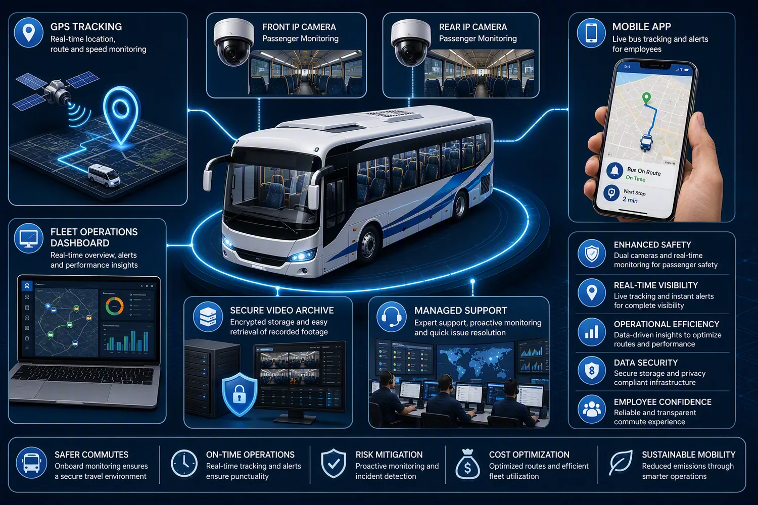 Integrated school bus surveillance, tracking and mobile application solution