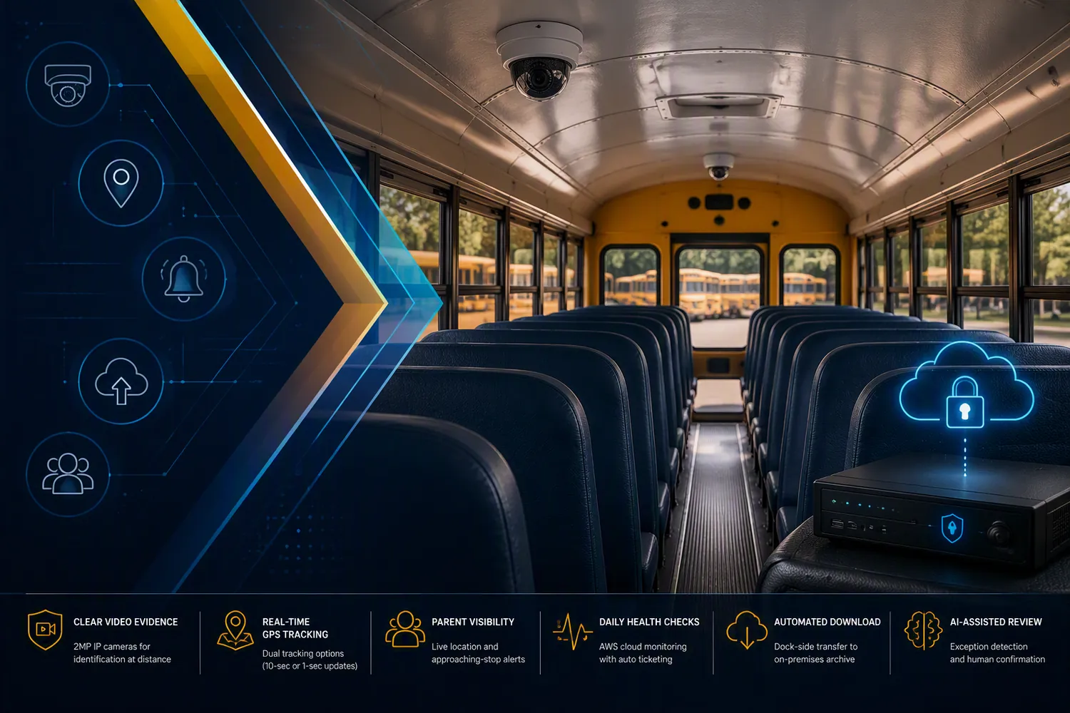 School bus IP camera connected directly to cloud monitoring
